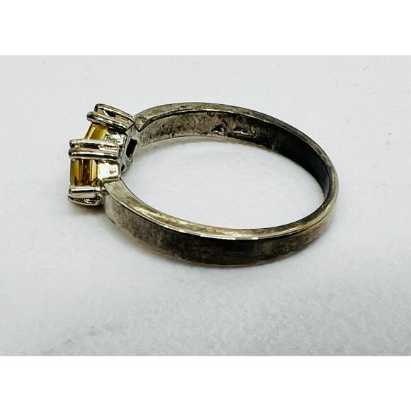 Vintage Ring 925 Sterling Silver 2 Yellow Citrine Gemstones Stacking Band sz 8 - Picture 7 of 12
